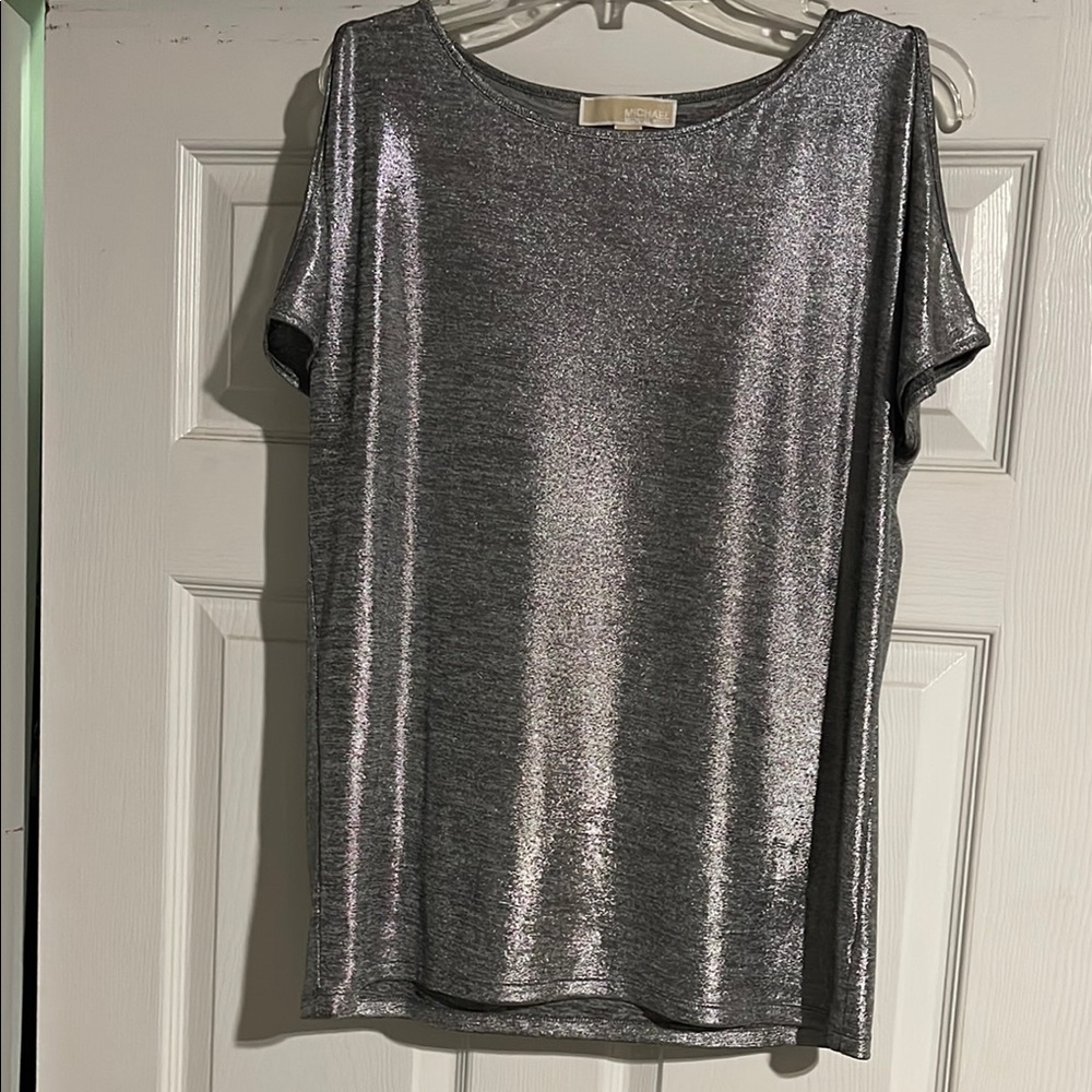 Michael Kors Shimmering Gray Short Sleeve Top